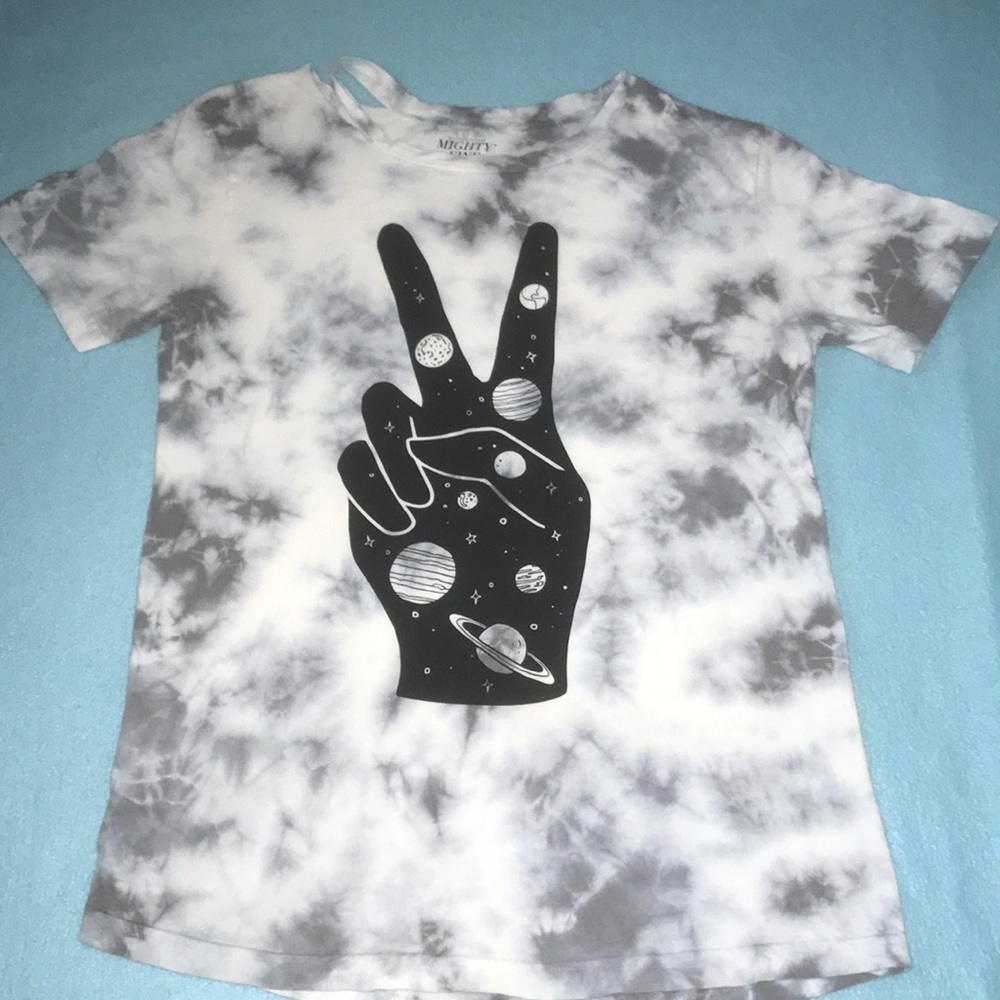 MIGHTY FINE distressed tie dye celestial peace top 100% cotton size M